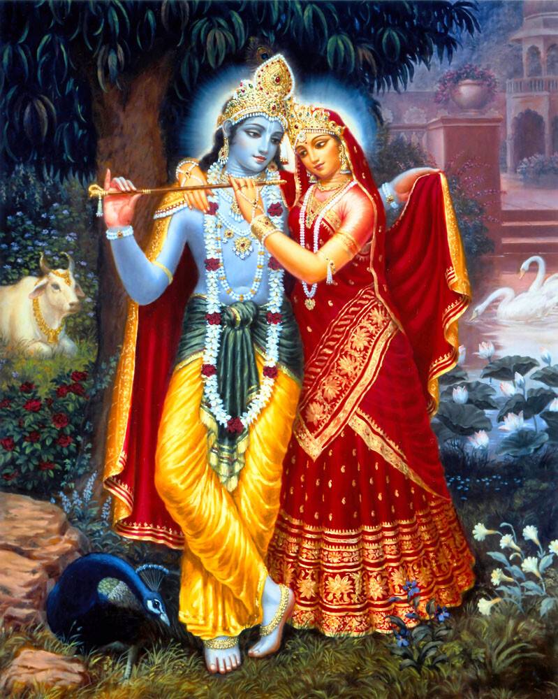 Radha and Krishna (Red Dress) Painting