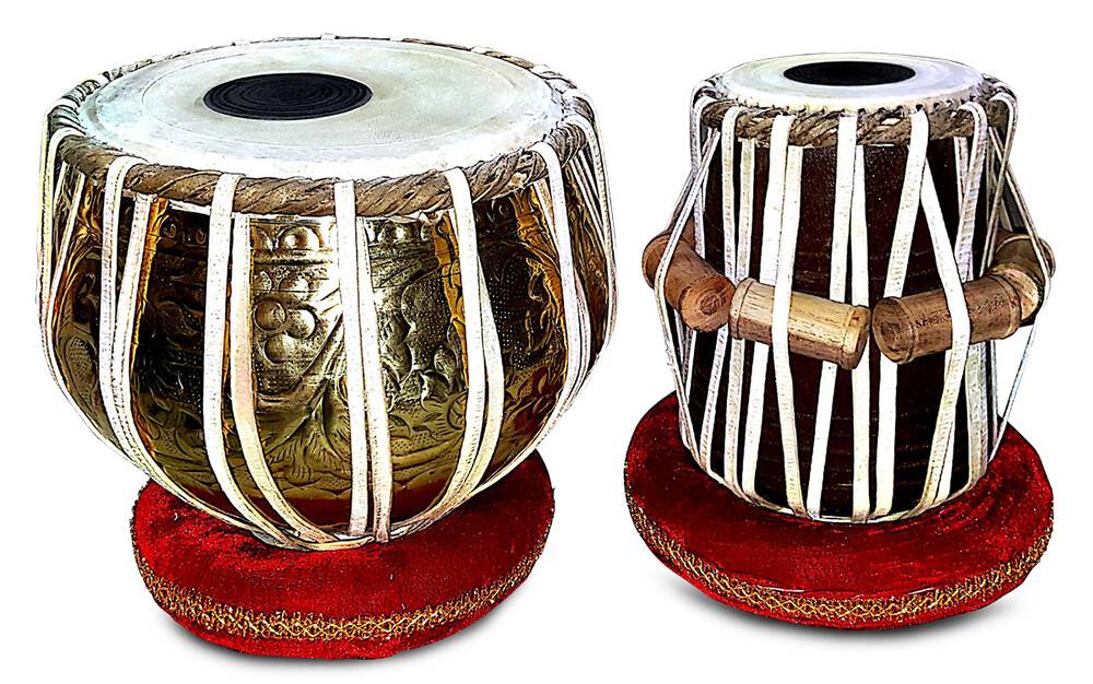 Brass Tabla Set with Stand, Cover, & Hammer